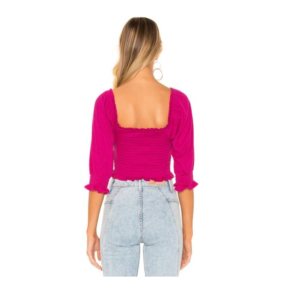 Free People Brencye Pink Smocked Crop Top - Picture 2 of 6